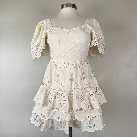 Dress Women S Eyelet Lace Fairy Cottagecore Boho Beach Hippie Coquette Romantic - Picture 1 of 13